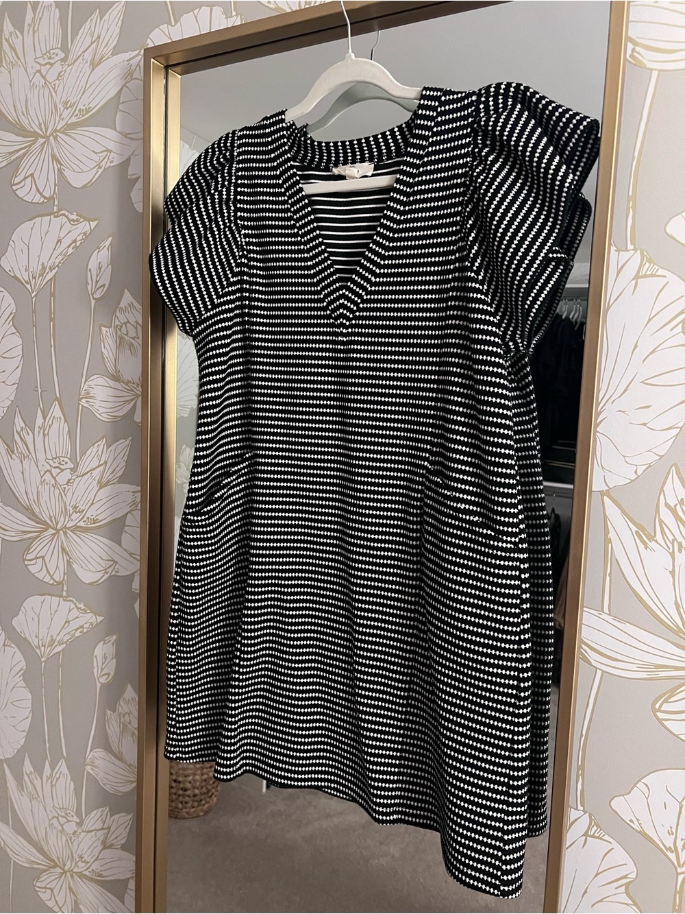 entro Black and White Striped Knit Mini Dress